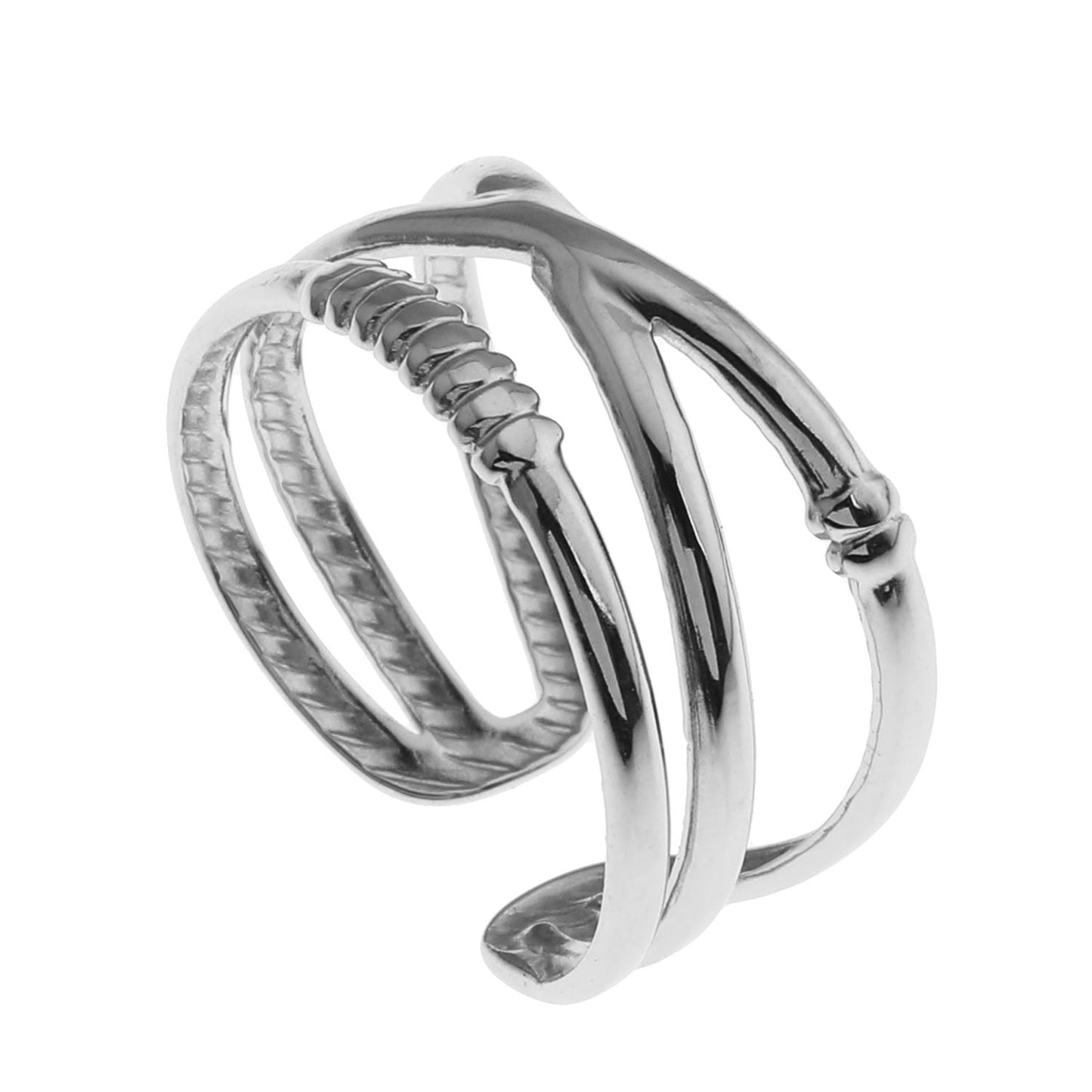 MIRANDA Cross Over Triple Band Stacked Silver Ring