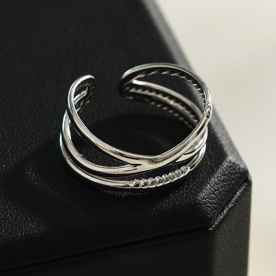 MIRANDA Cross Over Triple Band Stacked Silver Ring