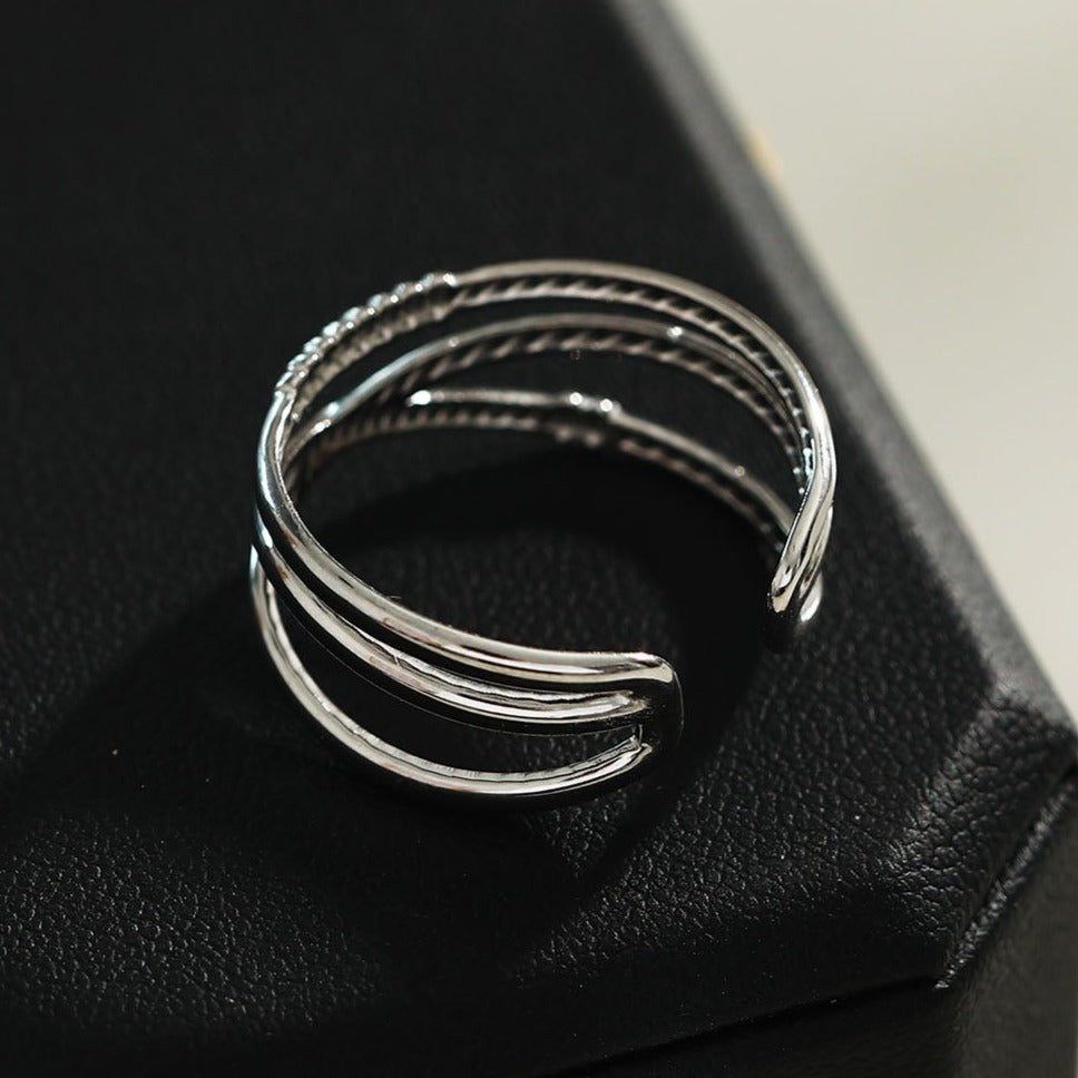 MIRANDA Cross Over Triple Band Stacked Silver Ring