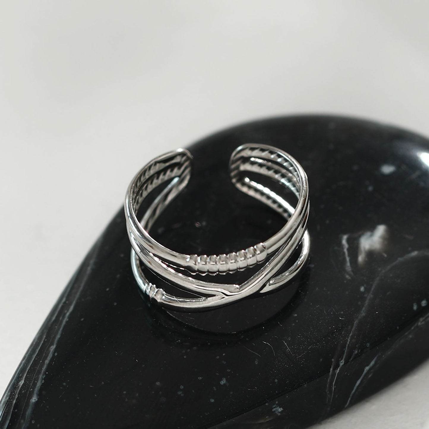 MIRANDA Cross Over Triple Band Stacked Silver Ring