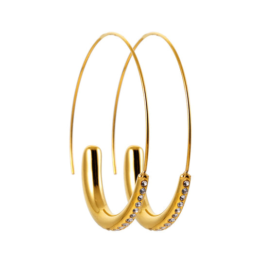 LYSSA: Geometric Hoop Earrings - Curved Elegance with Zirconia Sparkle