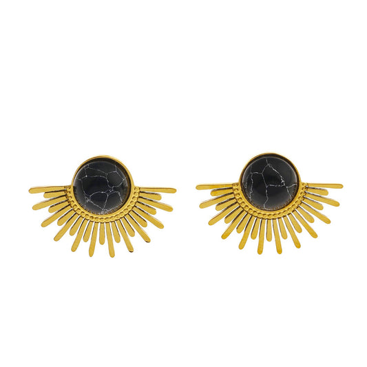 LOVISA Half-Sun Symbol Natural Black Stone Stud Earrings