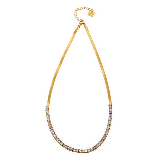 Style MESTIA 88393: Combo Necklace with Snake-Skin Textured & Tennis Chains.