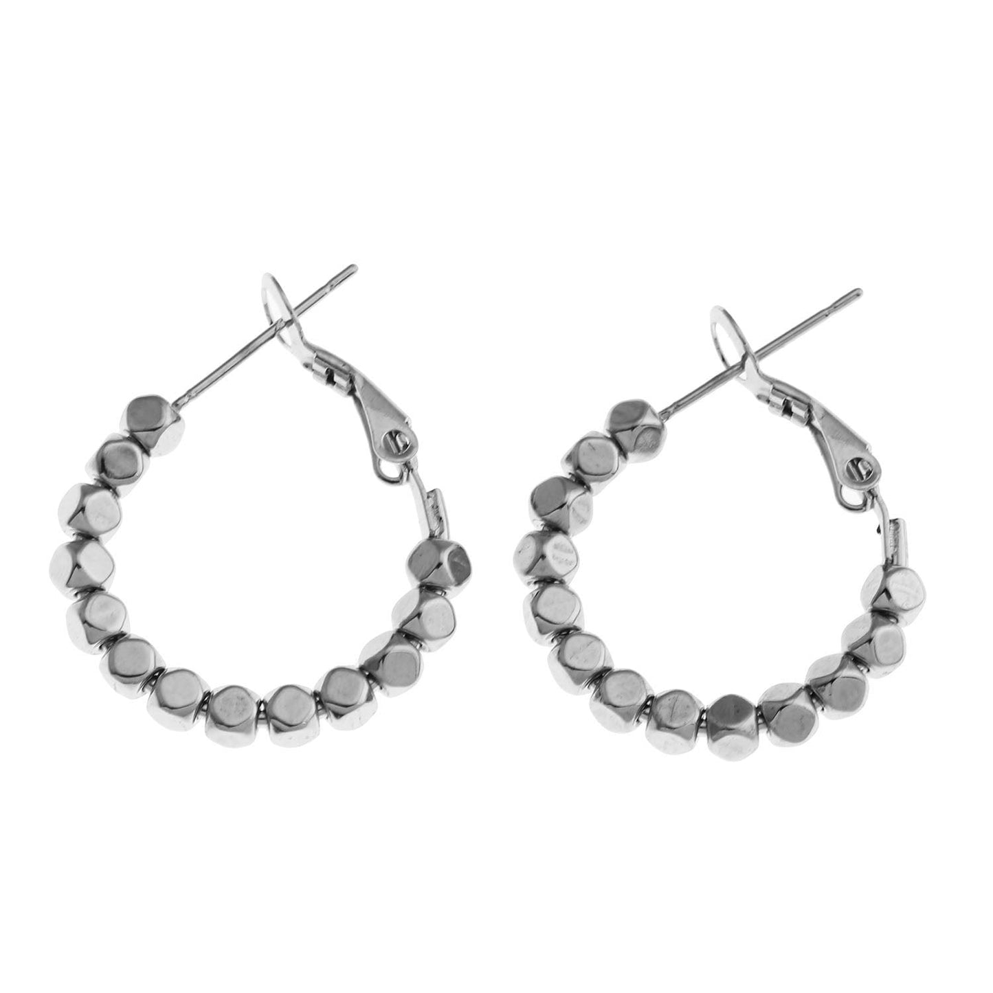 ANDALI Square Beads Hoop Silver Earrings