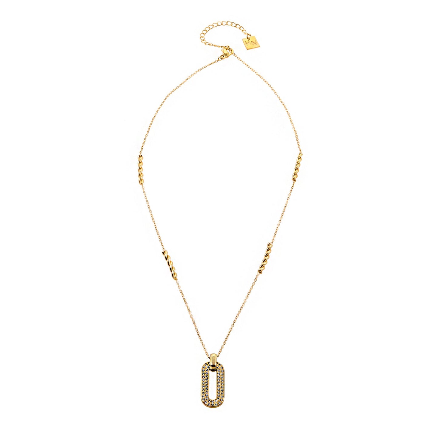 Style ASKIRA 05984: Twisted Rope Combo Chain with a Zirconia-Adorned Oval Shaped Pendant.