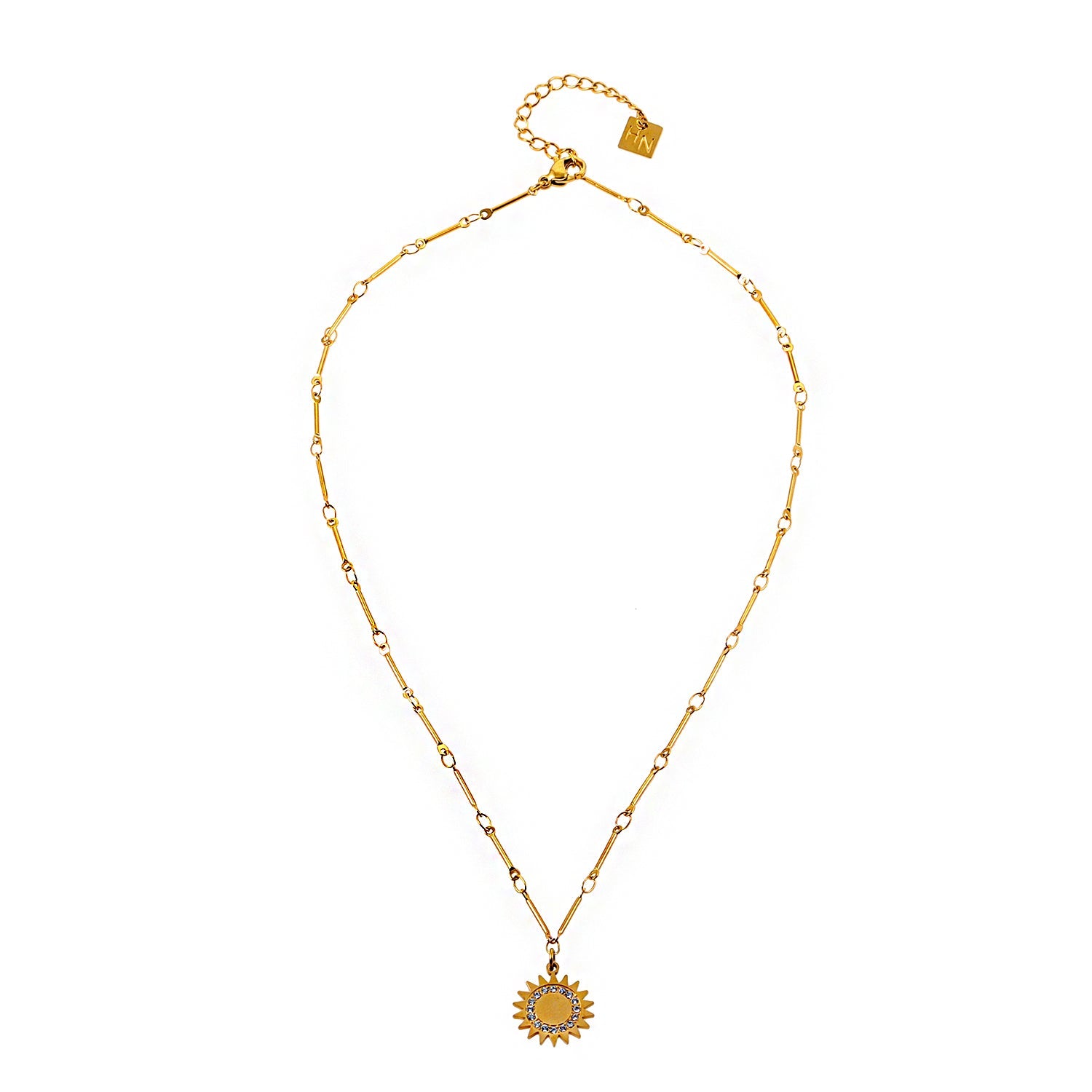 hackneynine | hackney-nine | Style NOMIA 98811: Radiant Sunburst Pendant Zirconia Chain Necklace.