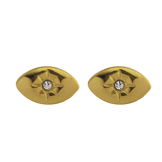 TINDRA Oval Shaped Gold Stud Earrings Featuring a Solitaire Zirconia