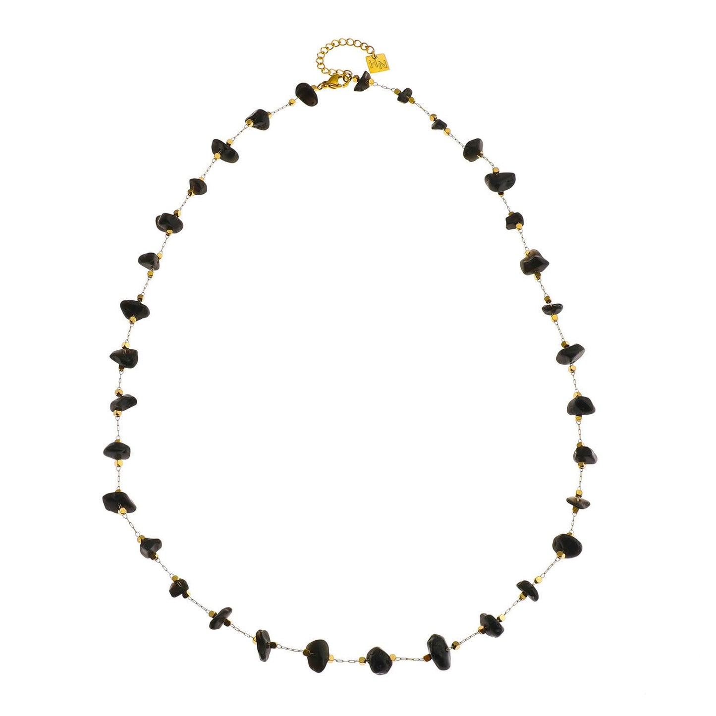 SARA Gold Square Mini Beads & Black Natural Stone Necklace