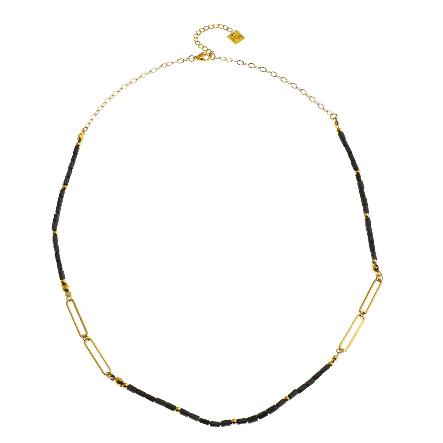 LORENA Black & Gold Beaded Paperclip Chain Necklace