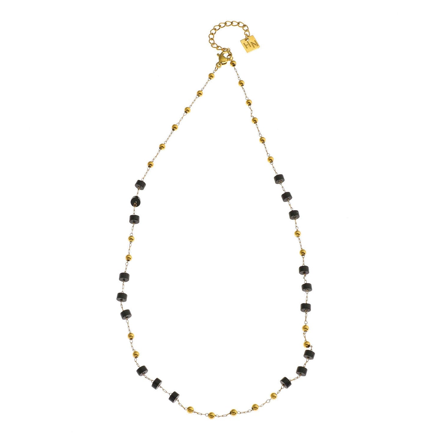 SANTA CRUZ Black Onyx and Gold Beaded Chain Necklace