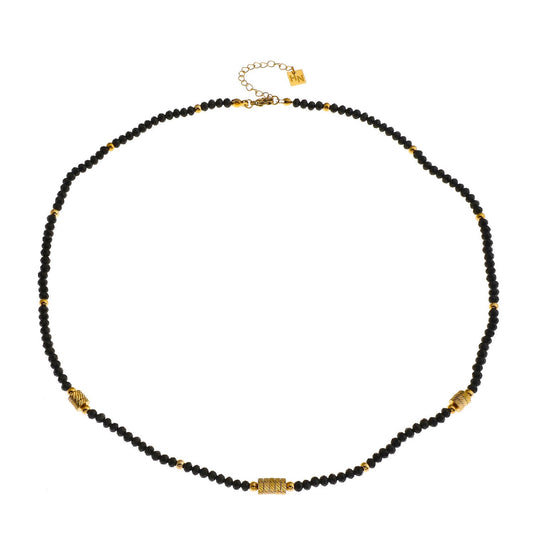 TATIANA Black Crystal & Gold Beaded Necklace