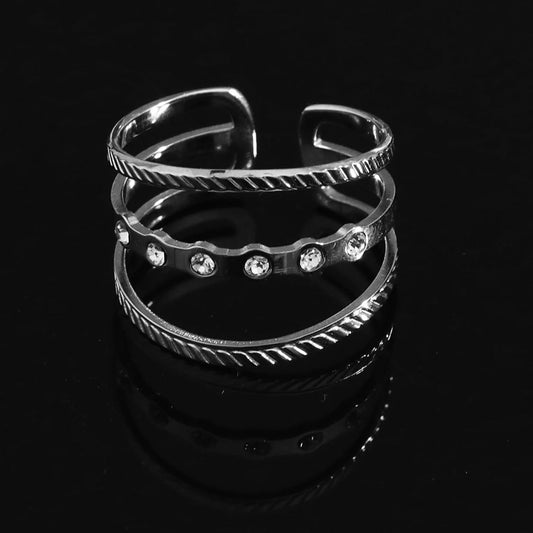 AMALIA Triple Stacked Zirconia Embellished Silver Ring