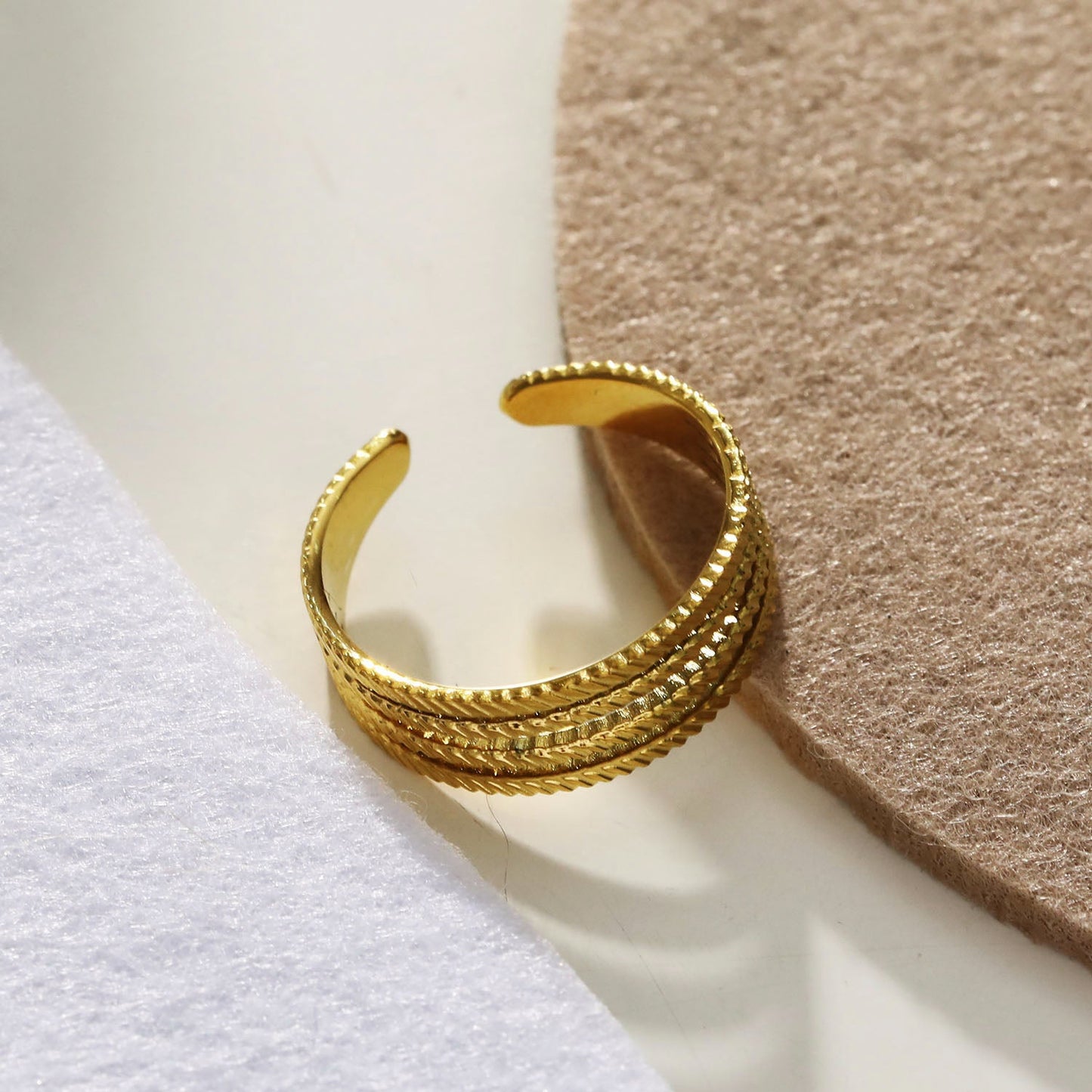 BRYONY Symmetrical Textured Pre-Stacked Ring