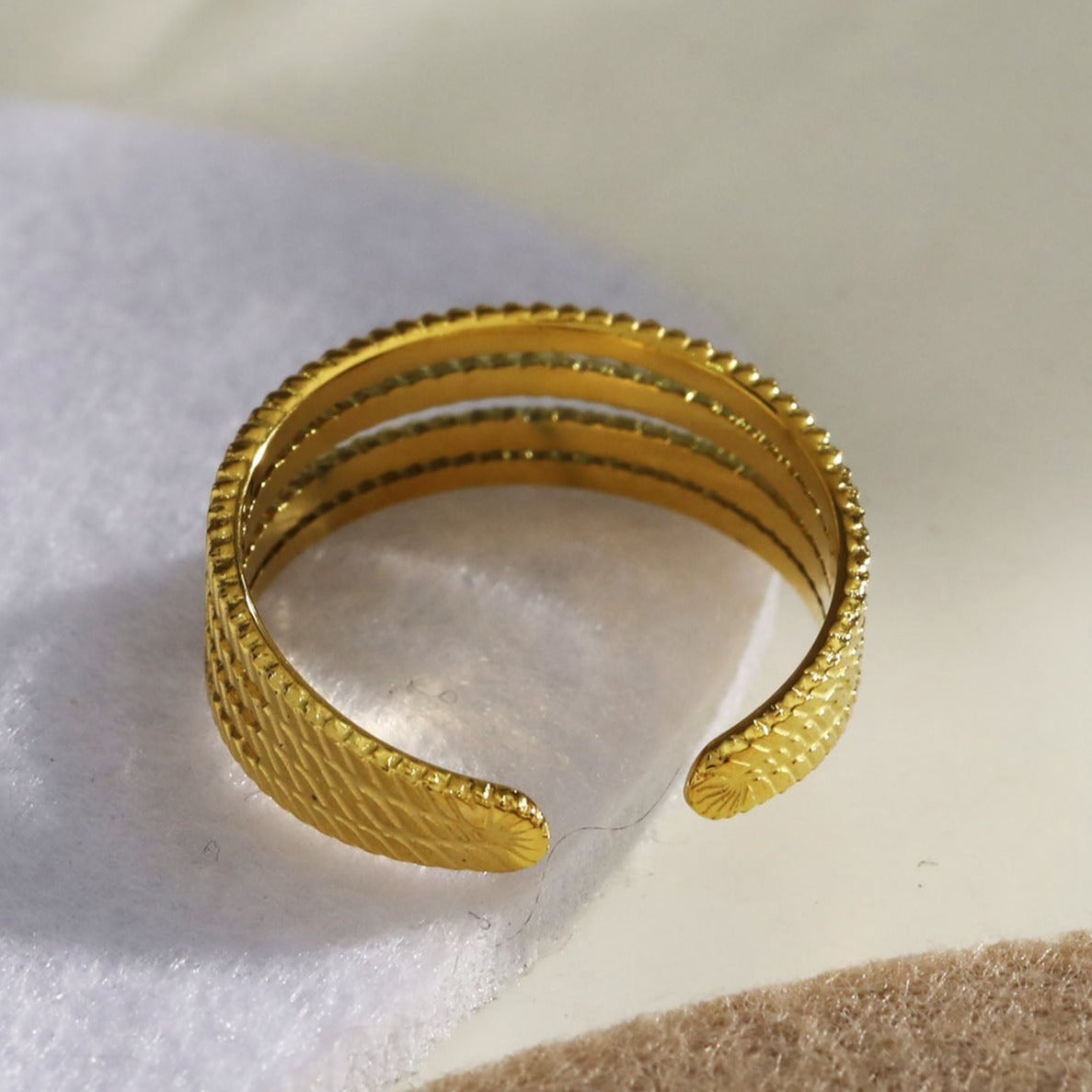 BRYONY Symmetrical Textured Pre-Stacked Ring