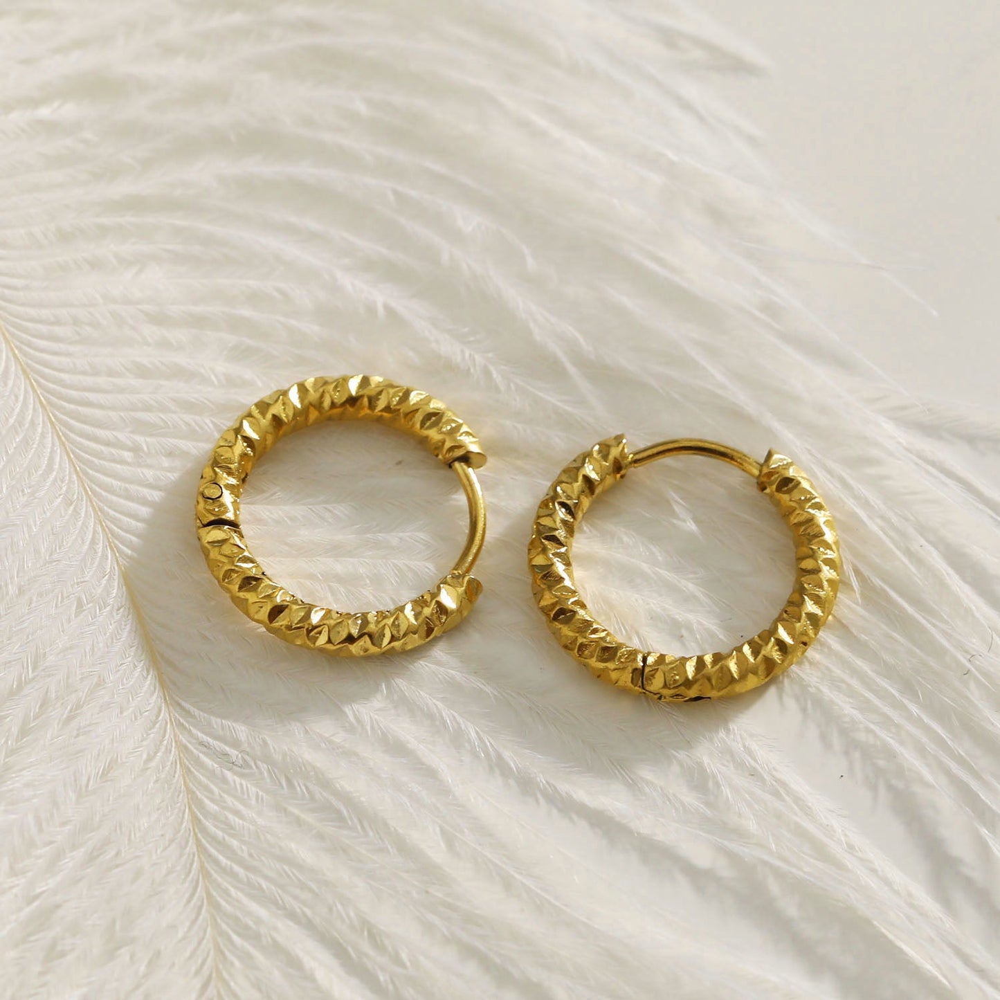 VISCONTA Gold: Chiselled Finish - Textured Surface Mini Hoop Earrings