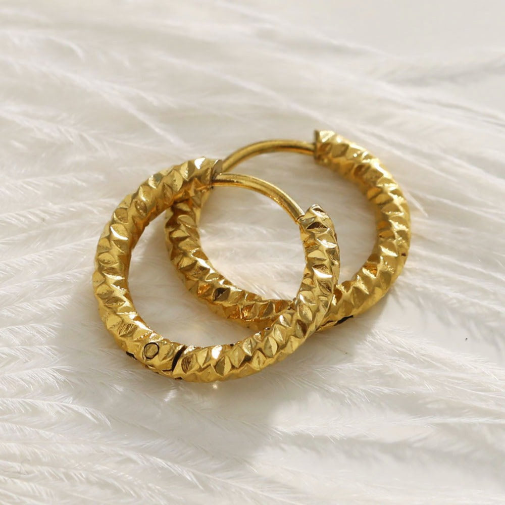 VISCONTA Gold: Chiselled Finish - Textured Surface Mini Hoop Earrings