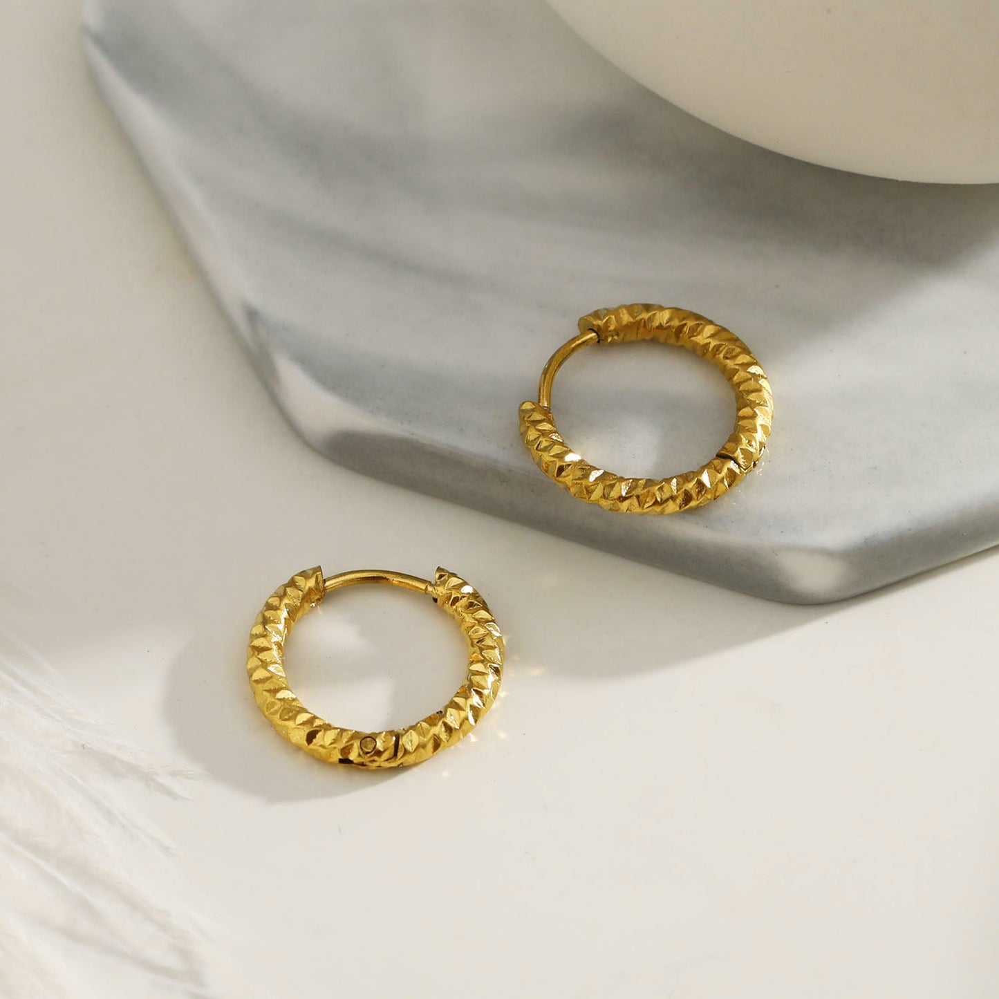 VISCONTA Gold: Chiselled Finish - Textured Surface Mini Hoop Earrings