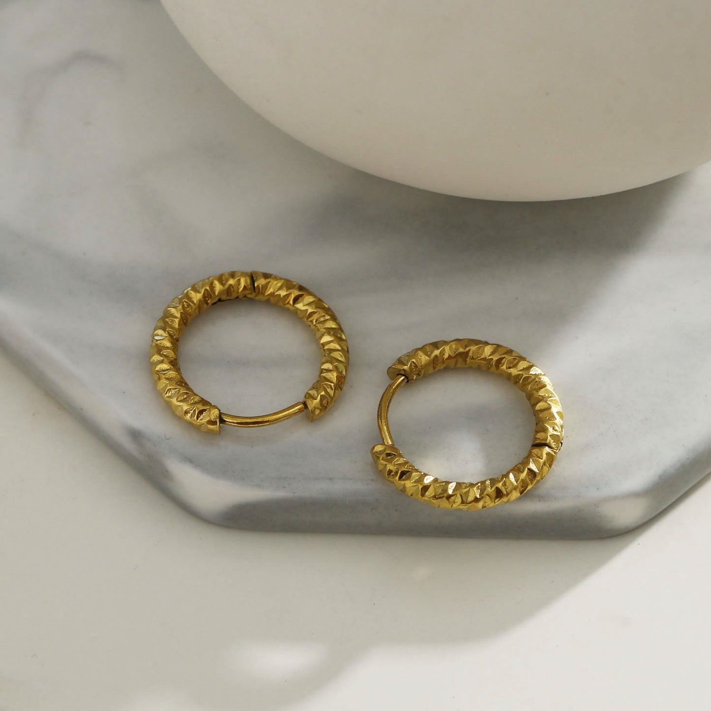 VISCONTA Gold: Chiselled Finish - Textured Surface Mini Hoop Earrings