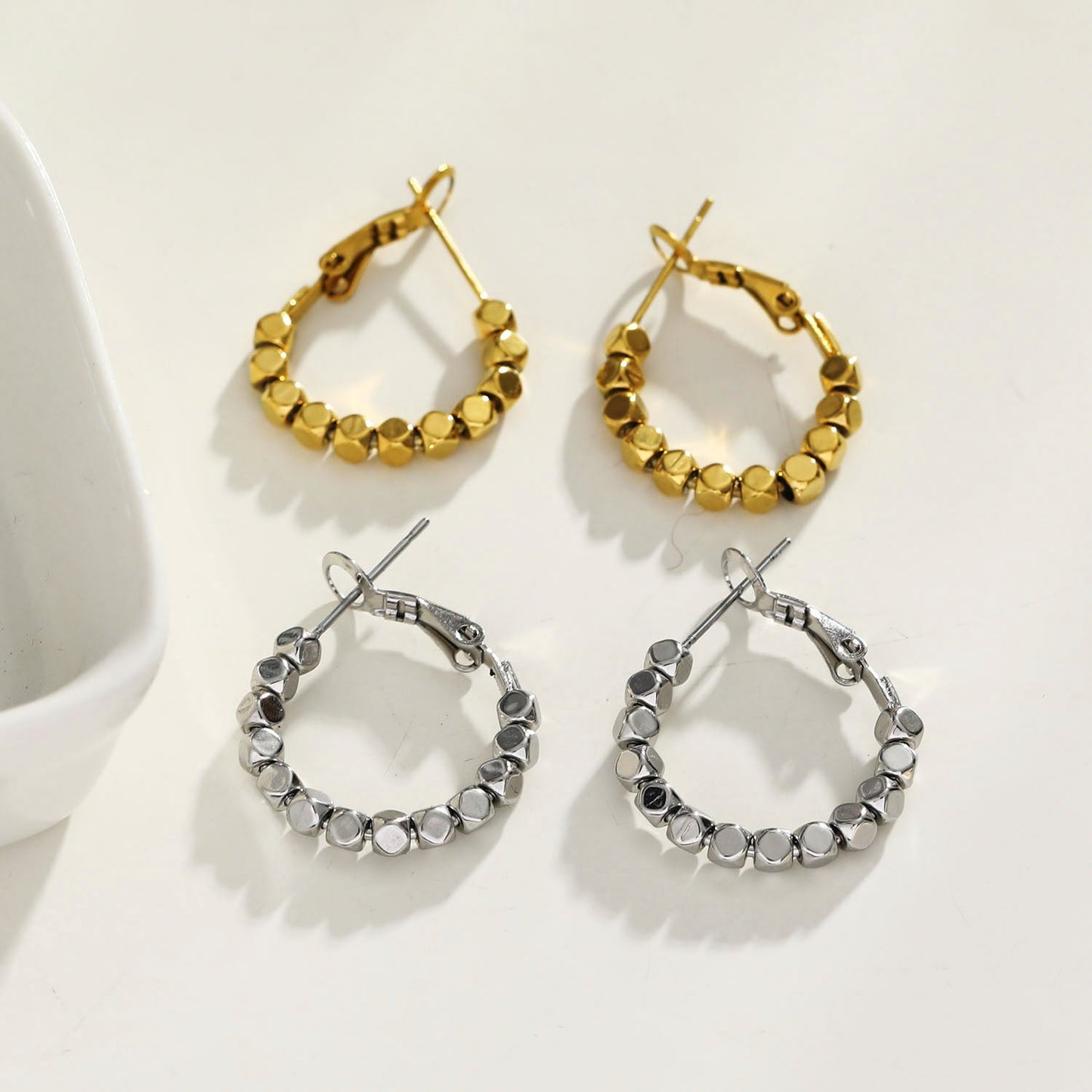 ANDALI Square Beads Hoop Silver Earrings