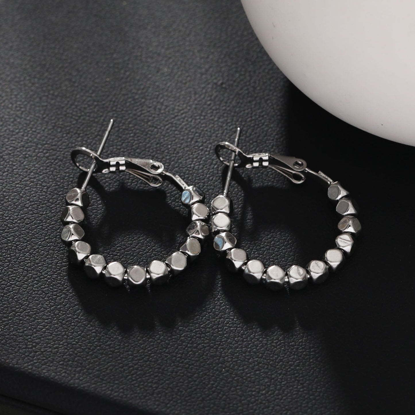 ANDALI Square Beads Hoop Silver Earrings