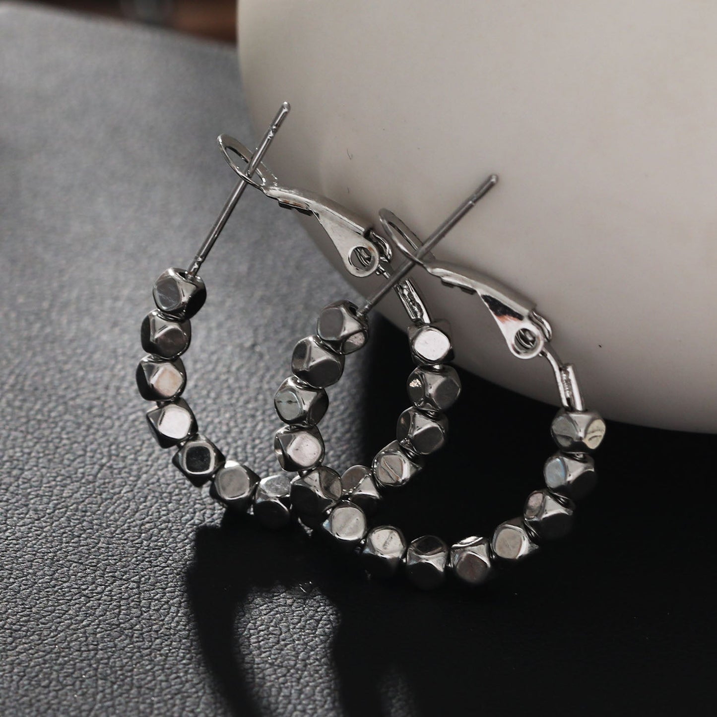 ANDALI Square Beads Hoop Silver Earrings