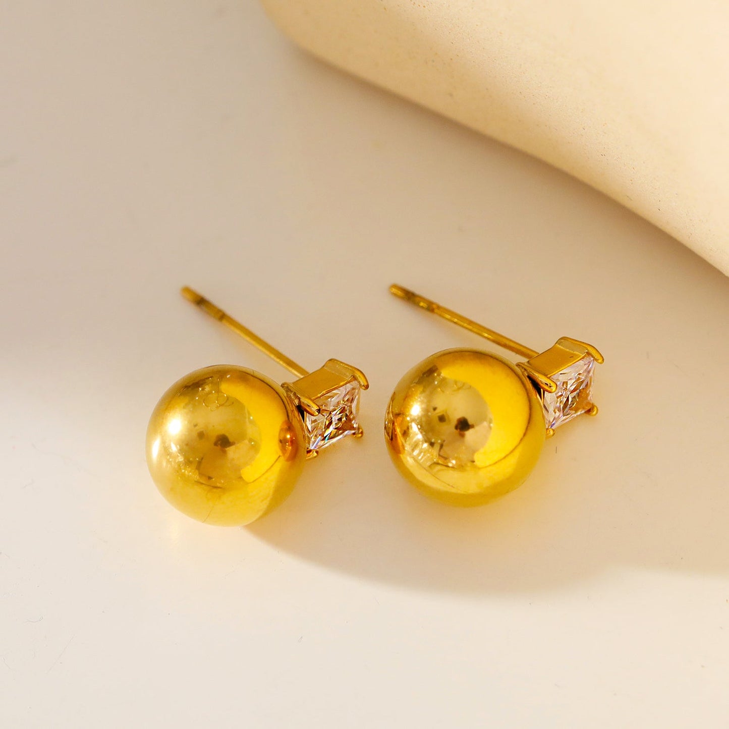 LETTA: Ball-Bead & Square Zirconia Stud Earrings