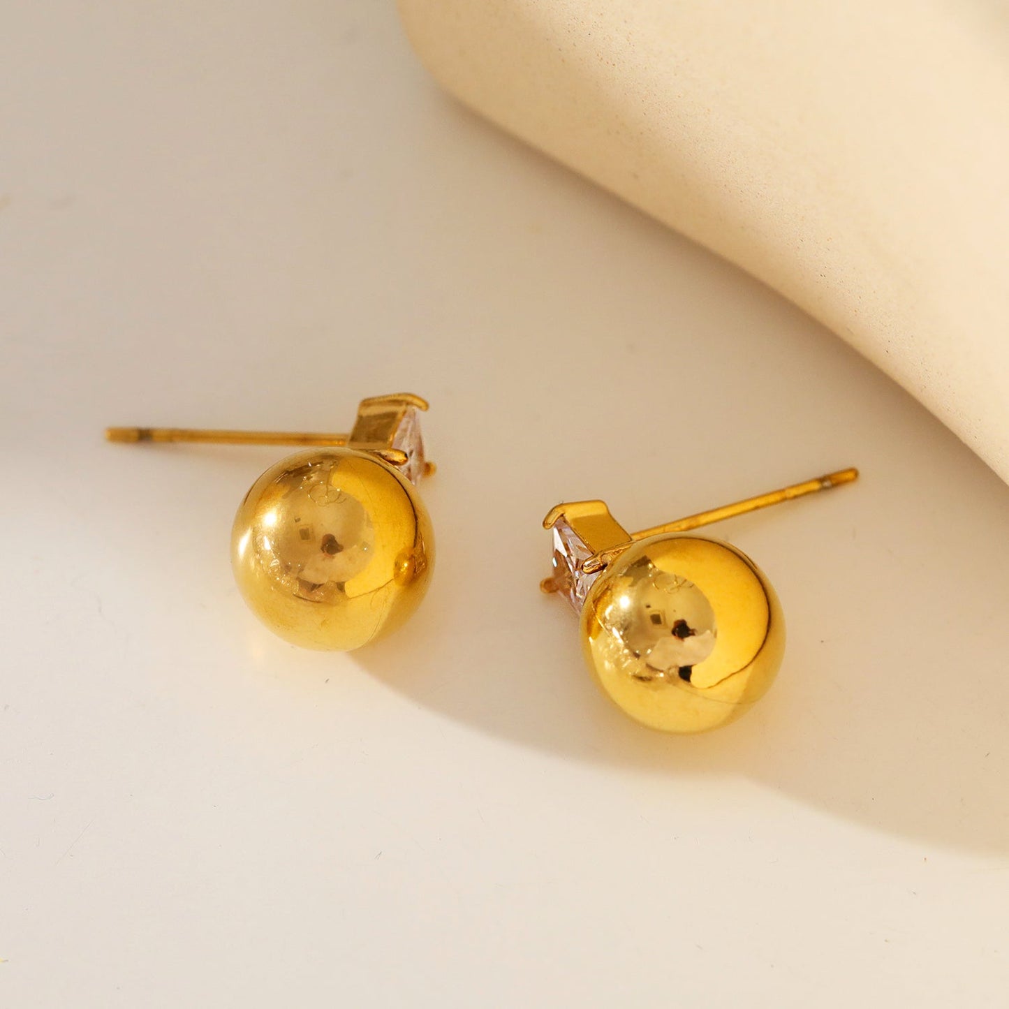 LETTA: Ball-Bead & Square Zirconia Stud Earrings