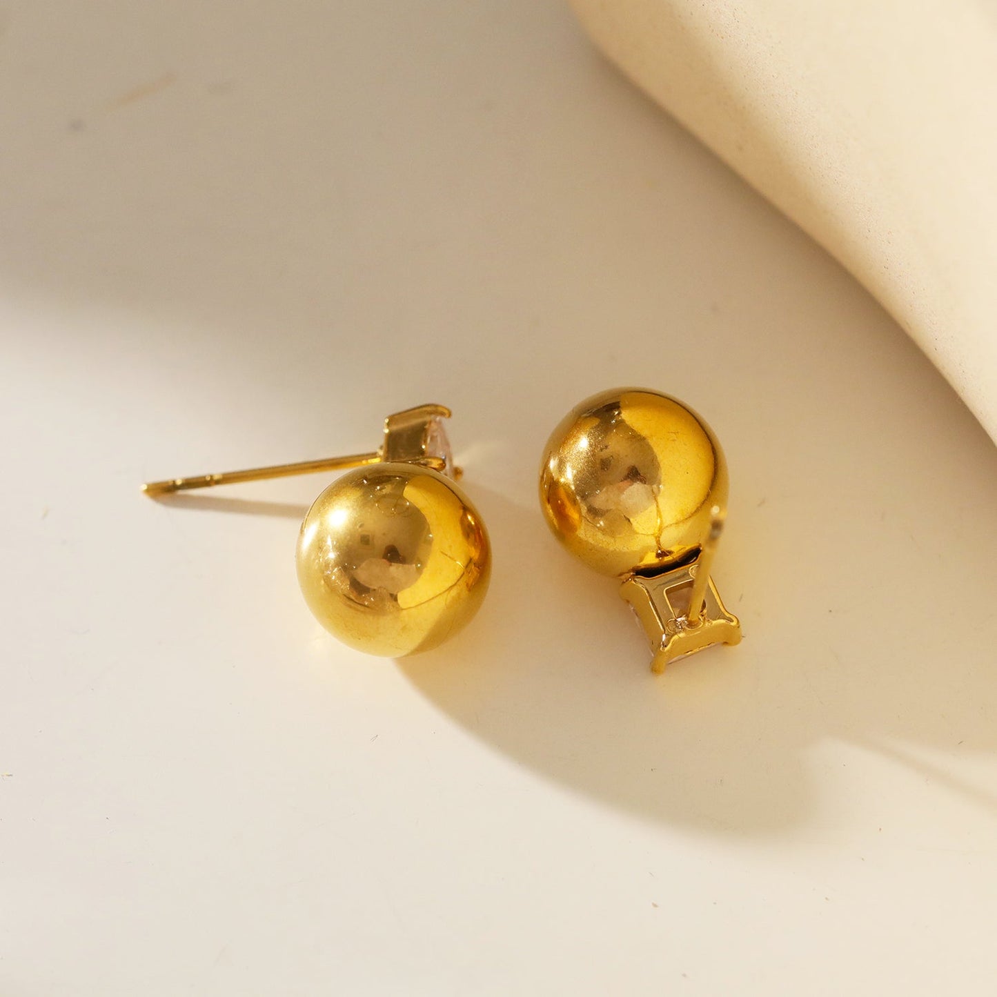 LETTA: Ball-Bead & Square Zirconia Stud Earrings