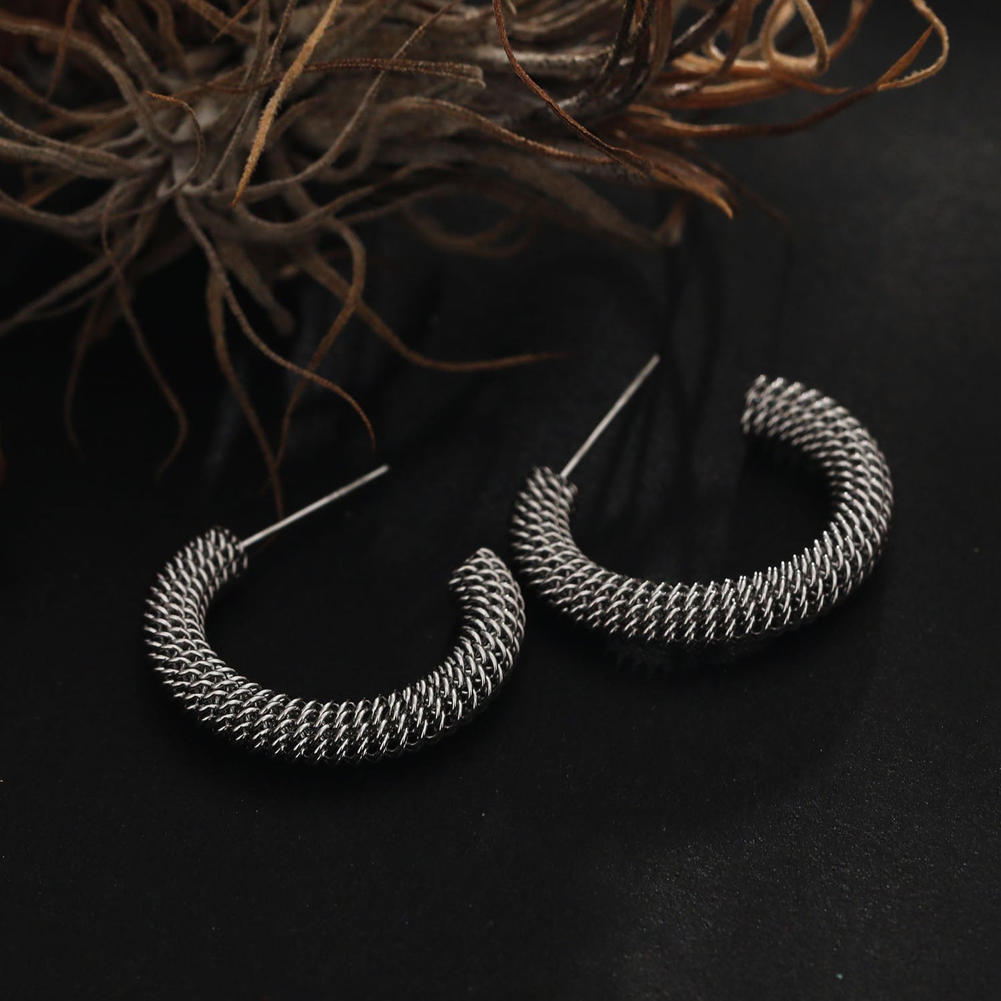 KUMASI Richly Textured Silver Hoop Earrings