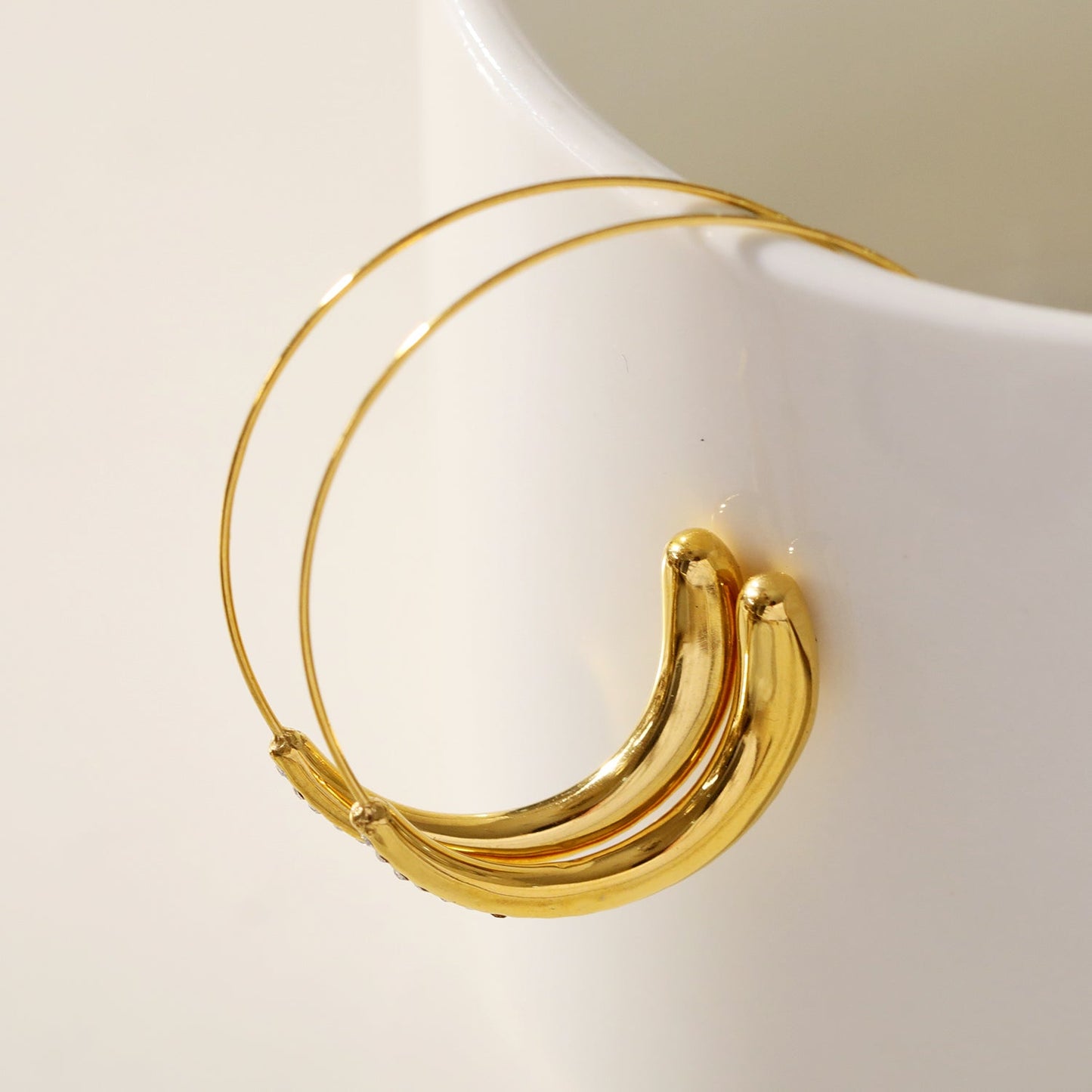 LYSSA: Geometric Hoop Earrings - Curved Elegance with Zirconia Sparkle