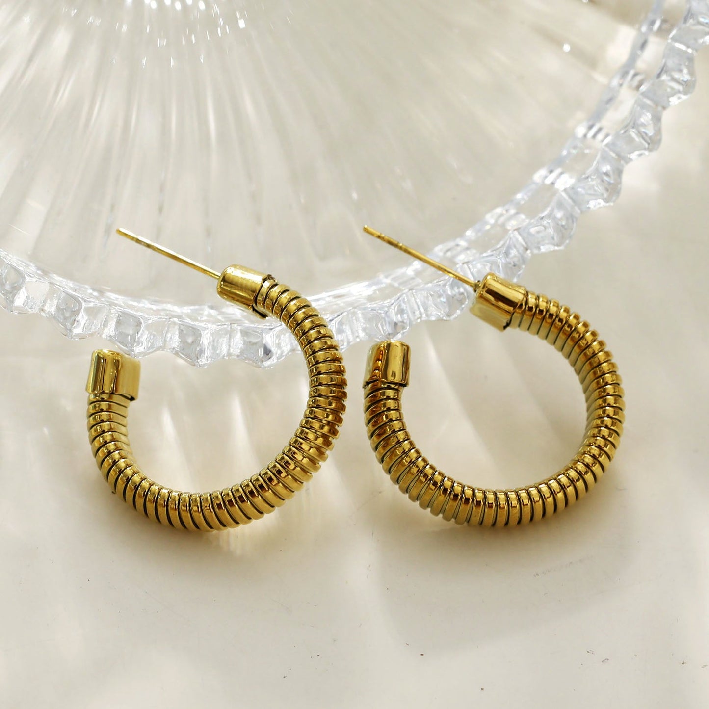 ABRIOLA Structured Coil-Slab Hoop Gold Earrings