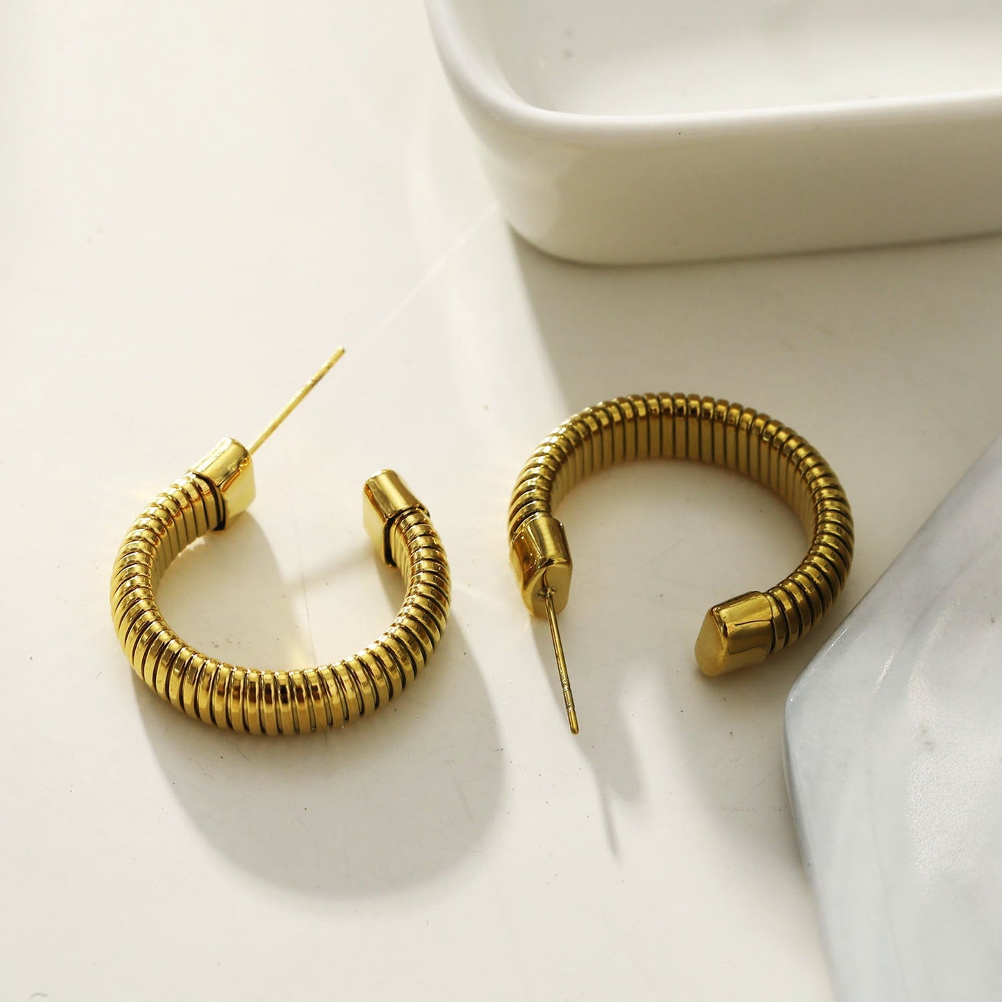 ABRIOLA Structured Coil-Slab Hoop Gold Earrings