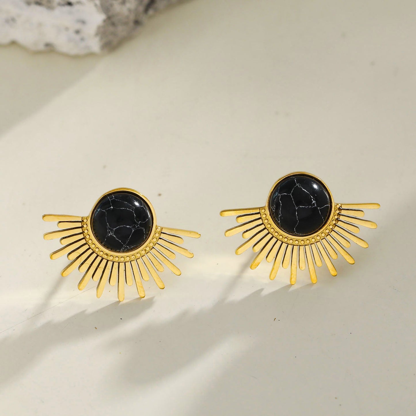 LOVISA Half-Sun Symbol Natural Black Stone Stud Earrings