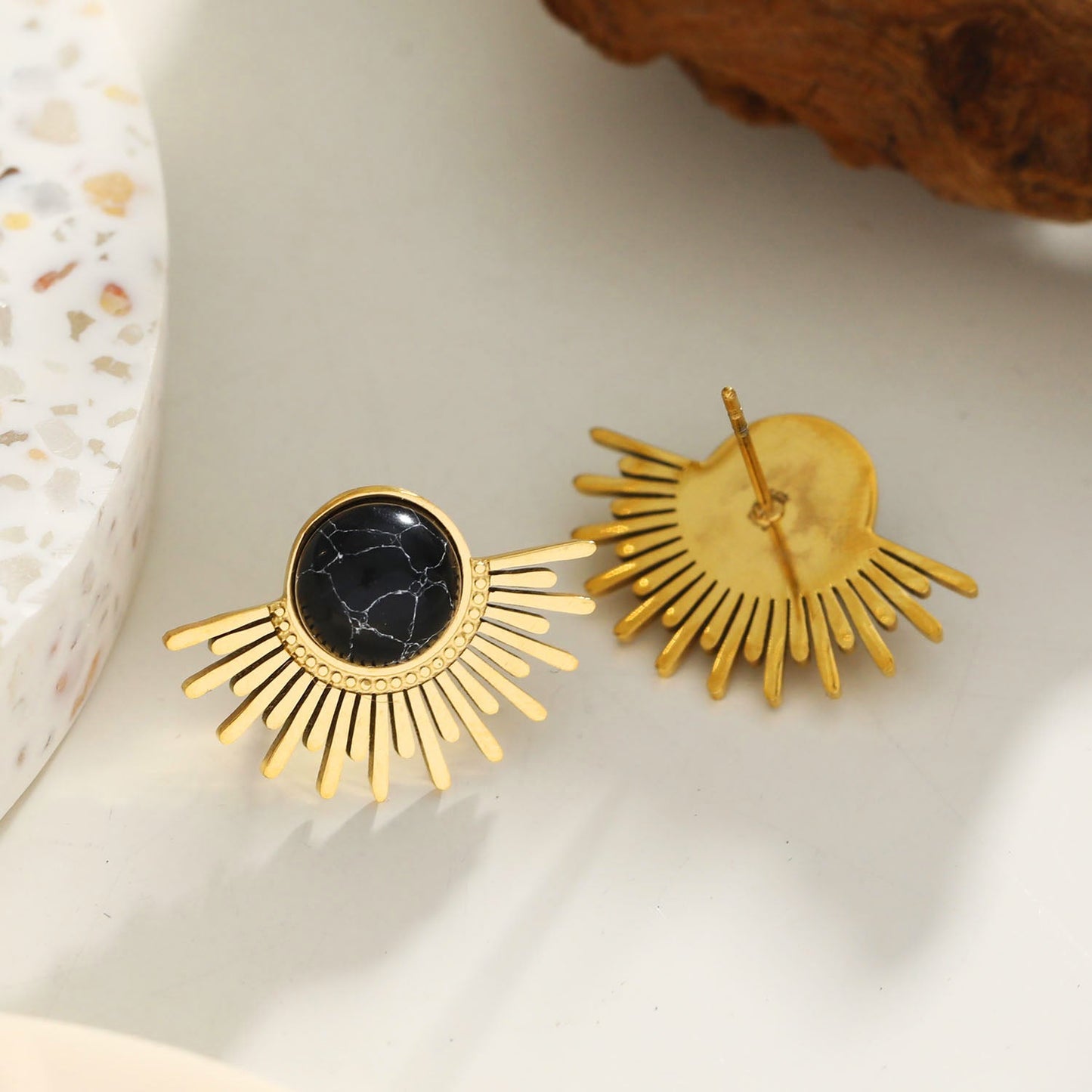 LOVISA Half-Sun Symbol Natural Black Stone Stud Earrings