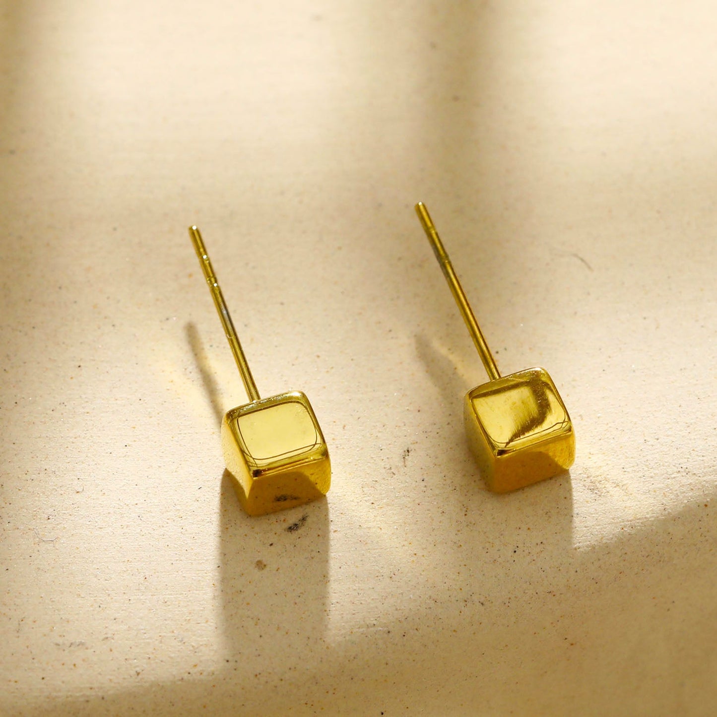 SYNNE: Square Bead Minimalist Stud Earrings in Gold & Silver