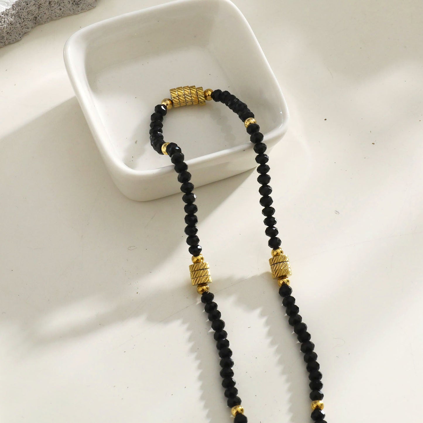 TATIANA Black Crystal & Gold Beaded Necklace