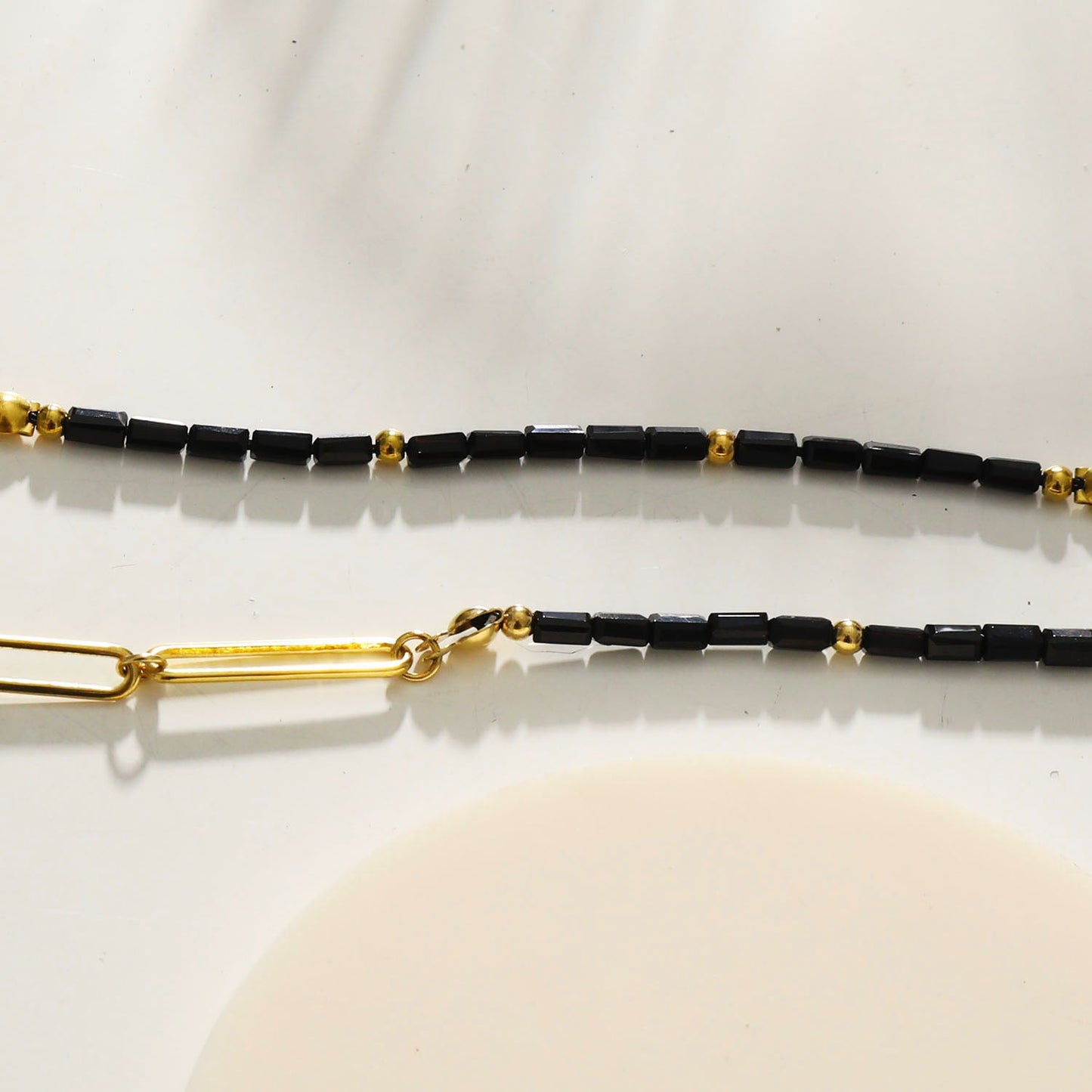 LORENA Black & Gold Beaded Paperclip Chain Necklace