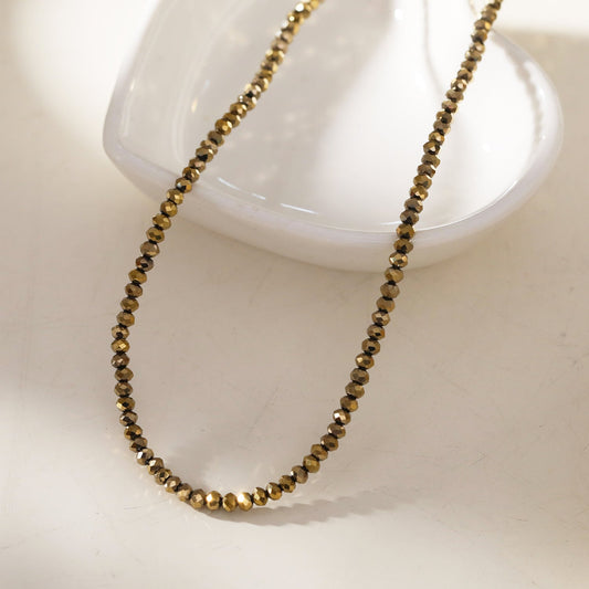 MEDILNA: Gold-Black Two-Tone Crystal Beads Chain Necklace