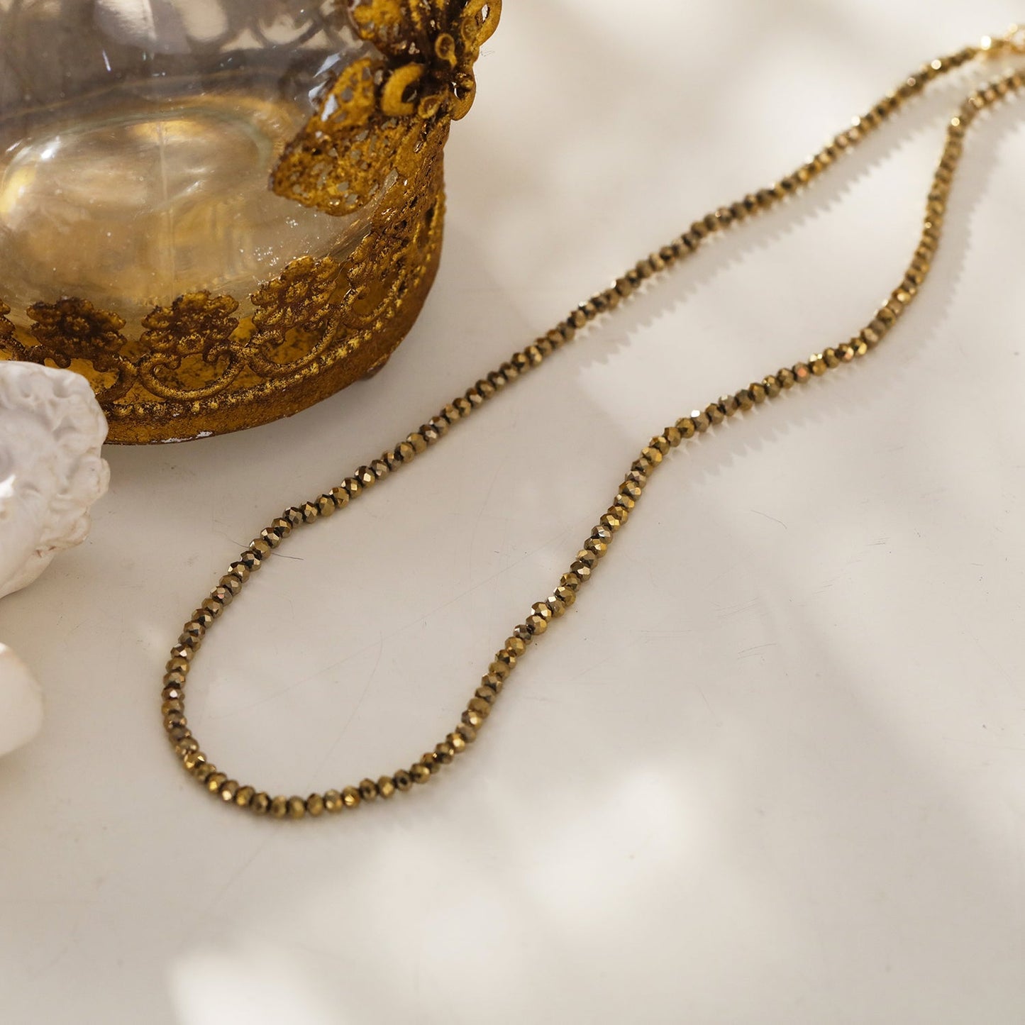 MEDILNA: Gold-Black Two-Tone Crystal Beads Chain Necklace