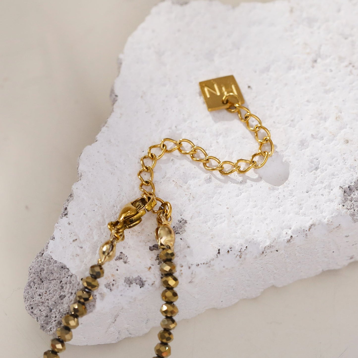 MEDILNA: Gold-Black Two-Tone Crystal Beads Chain Necklace