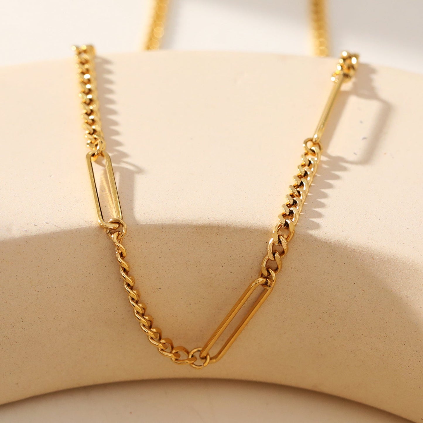 CALYPSO: Paper-Clip & Mini Figaro Chain Necklace