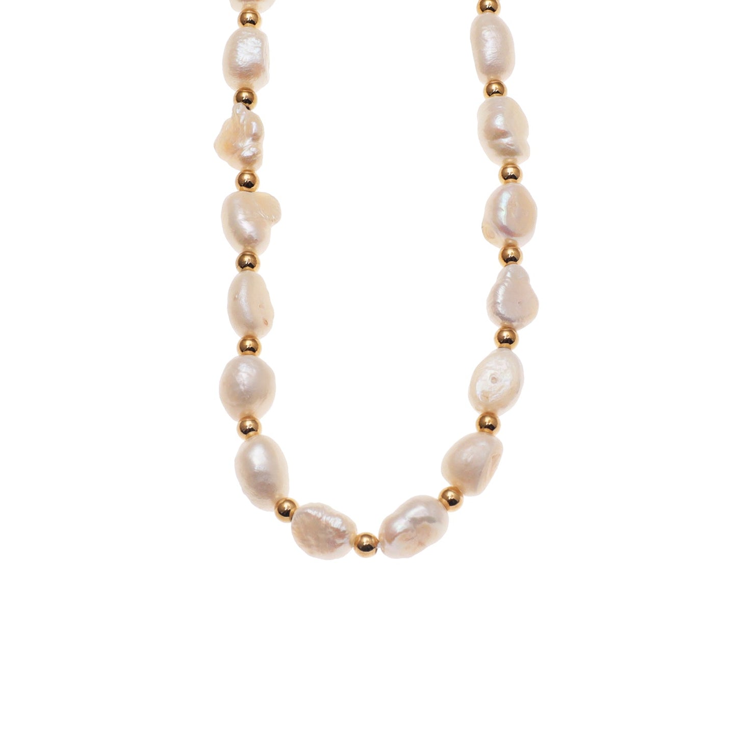ELISA Fresh Water Pearls & Gold Ball-Beaded Chain Necklace