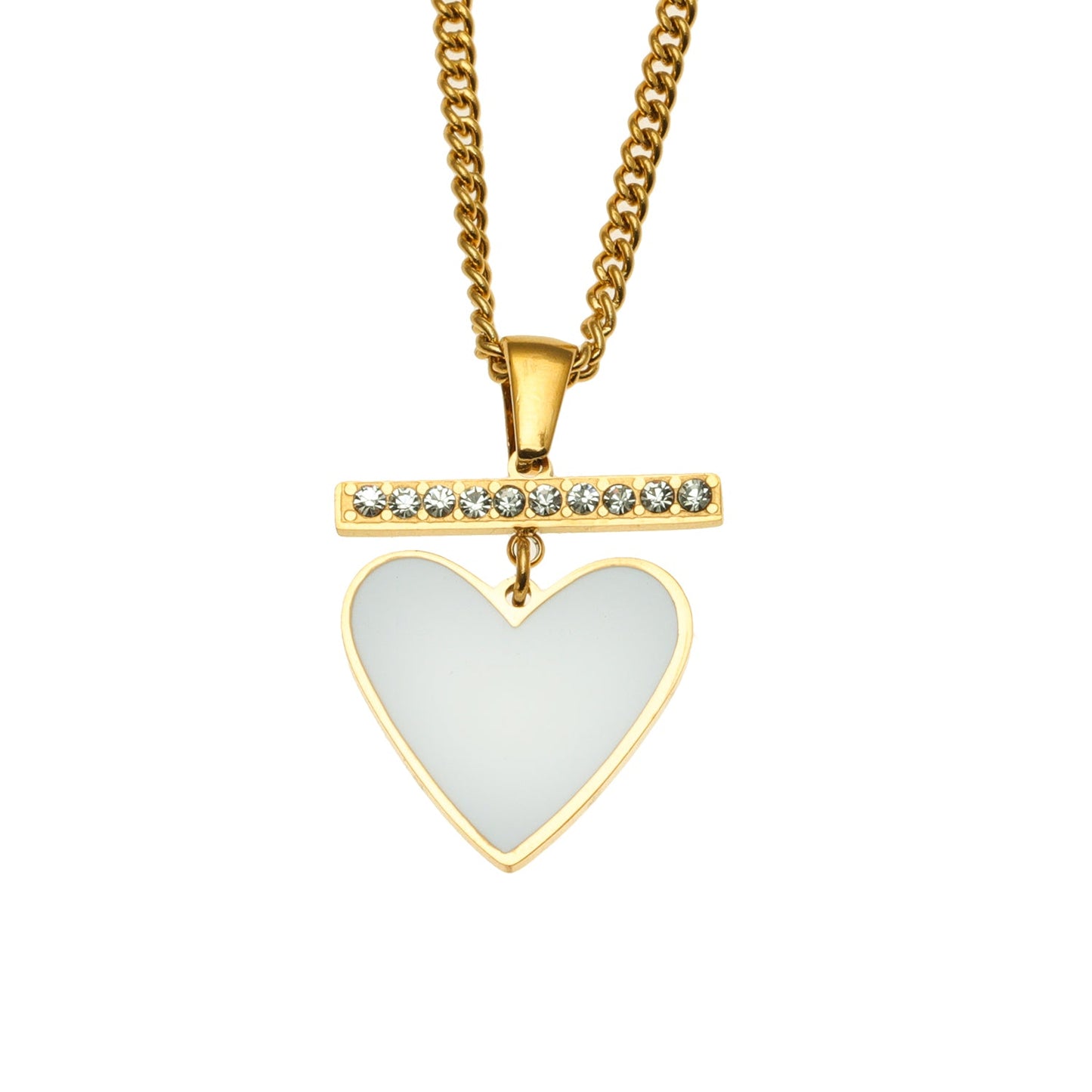 BONNYRIGG: Enamel Heart & Zirconia Embedded Bar Pendant Chain Necklace