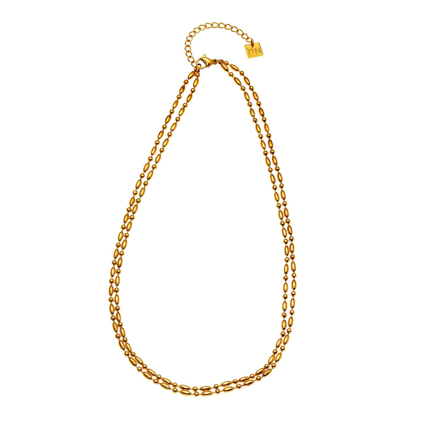 GUADIX Double Layered Oval & Round Beaded Chain Necklace