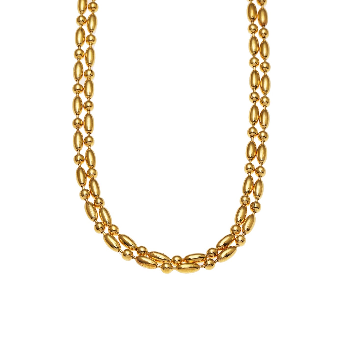 GUADIX Double Layered Oval & Round Beaded Chain Necklace