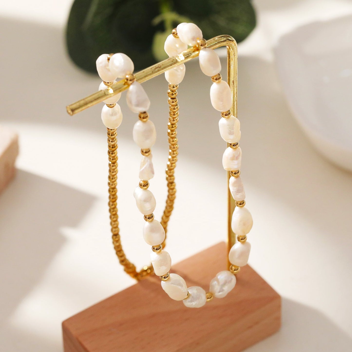 ELISA Fresh Water Pearls & Gold Ball-Beaded Chain Necklace