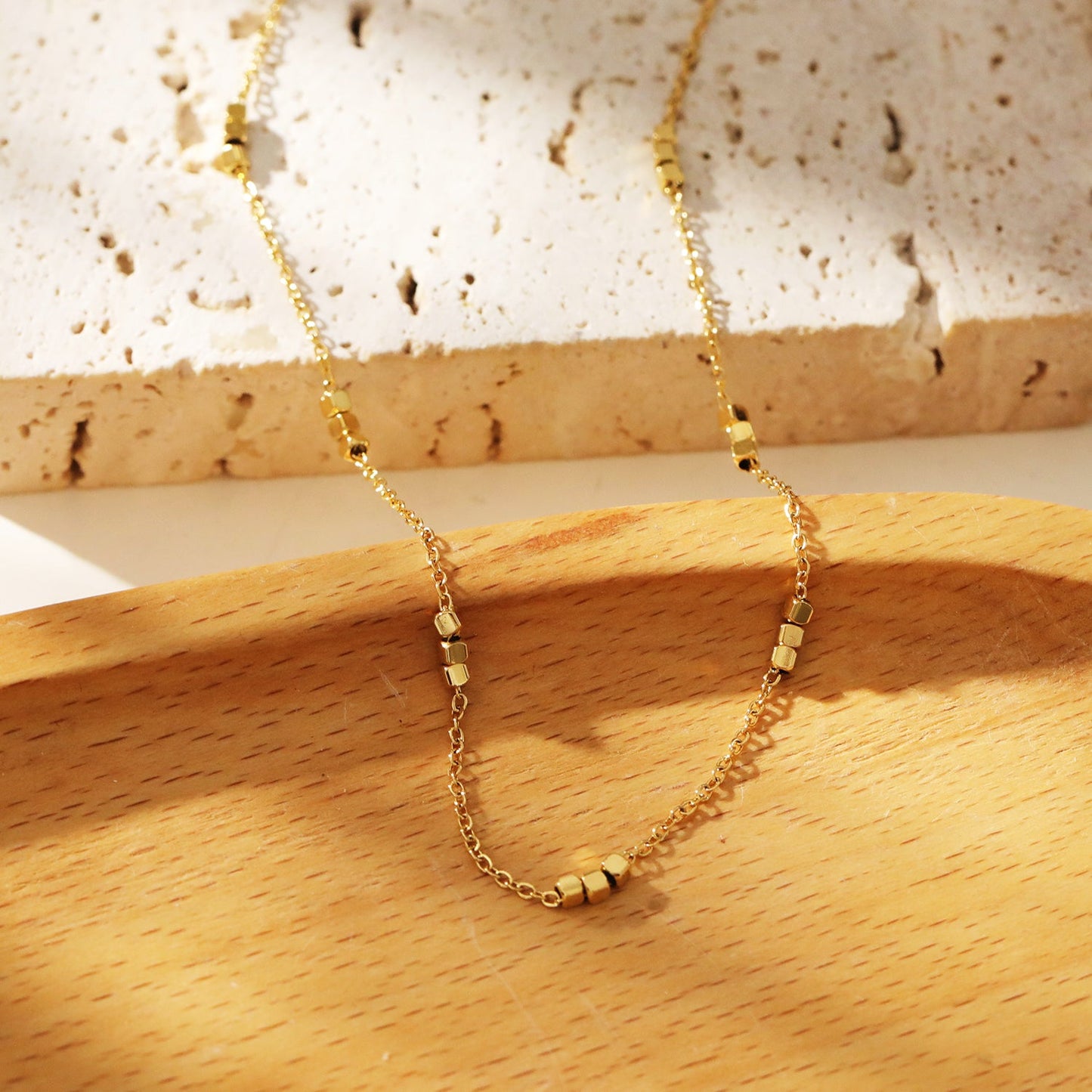 ERISSA: Trio Square-Beads Dainty Gold Chain Necklace