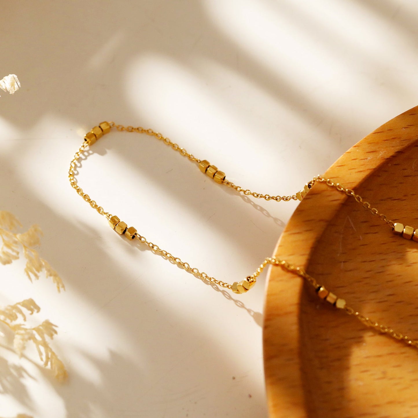 ERISSA: Trio Square-Beads Dainty Gold Chain Necklace