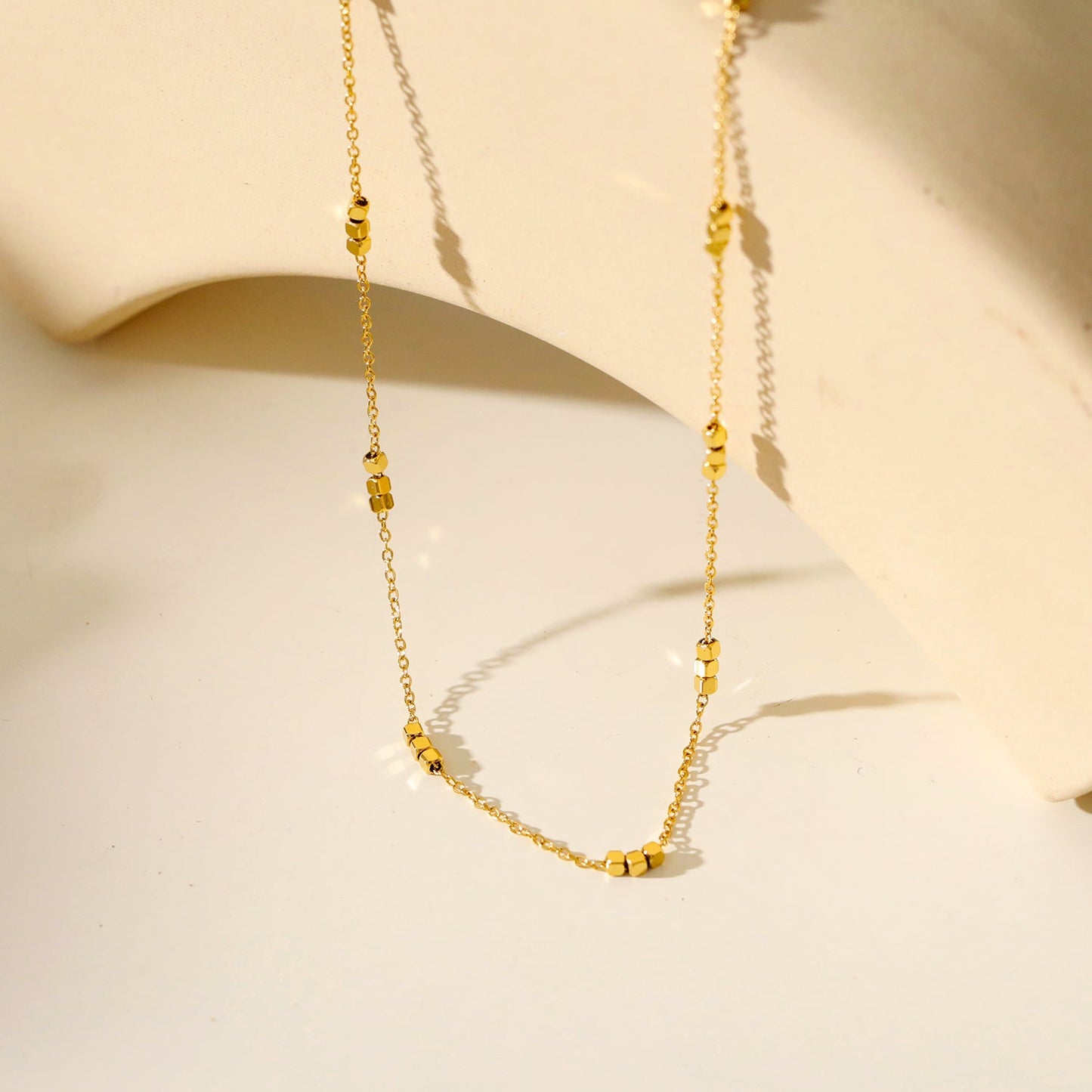 ERISSA: Trio Square-Beads Dainty Gold Chain Necklace