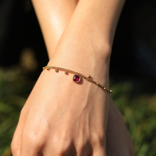 ROWEN Beaded Chain Bracelet with a Red Crystal Charm